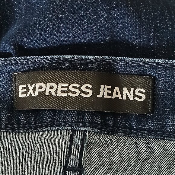 Express Jeans 12 Wide Leg Flare Dark Wash Blue Denim Stretch READ - Picture 7 of 8